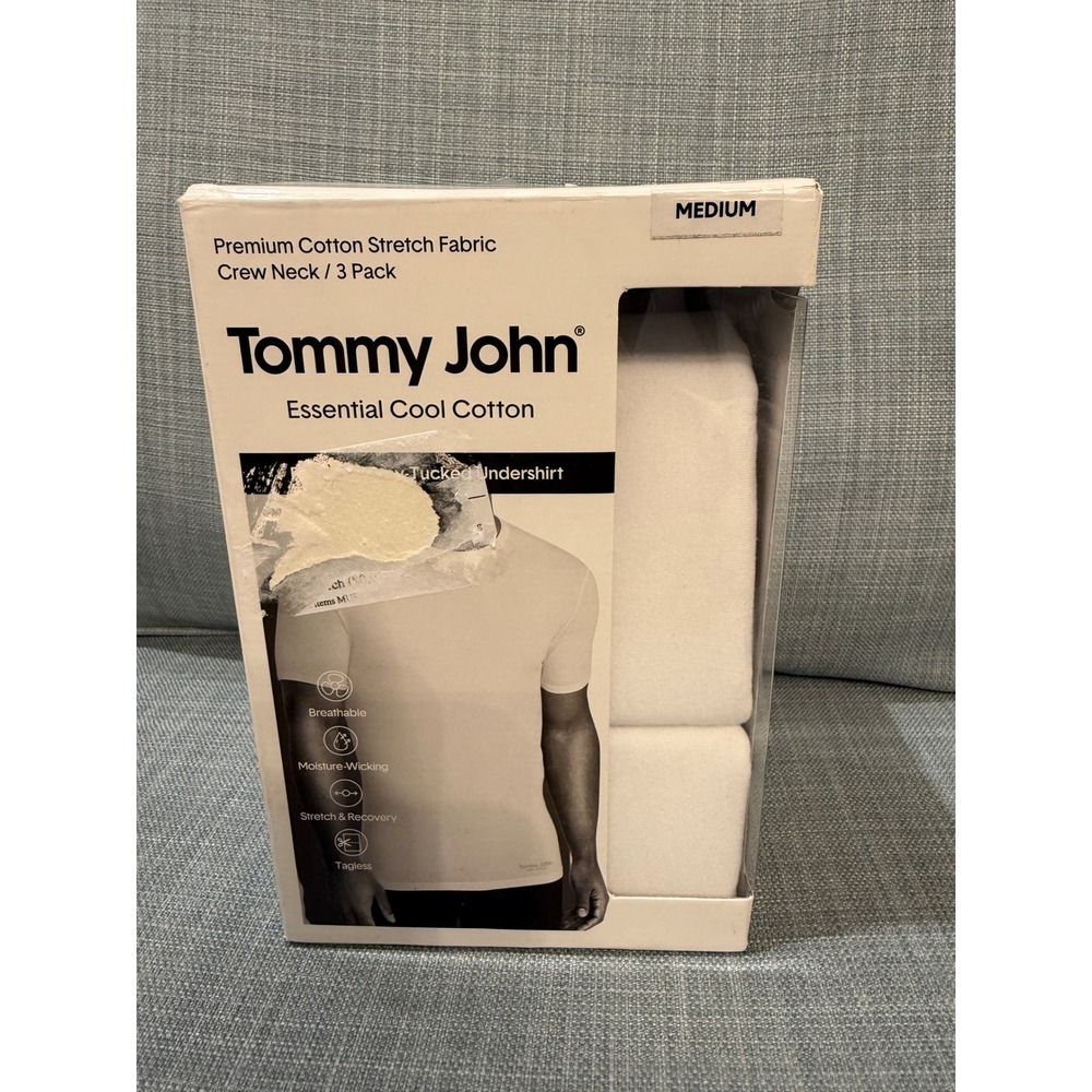 Tommy John Mens 2-Pack Essential Cool Cotton Crew Neck Undershirts White Medium